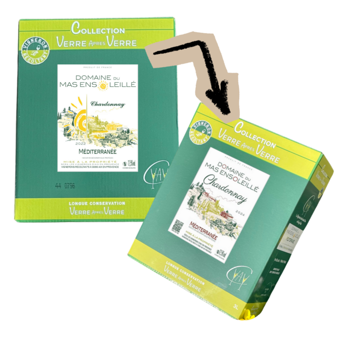 ancienne et nouvelle étiquette vin blanc IGP Méditerranée du Domaine du Mas Ensoleillé